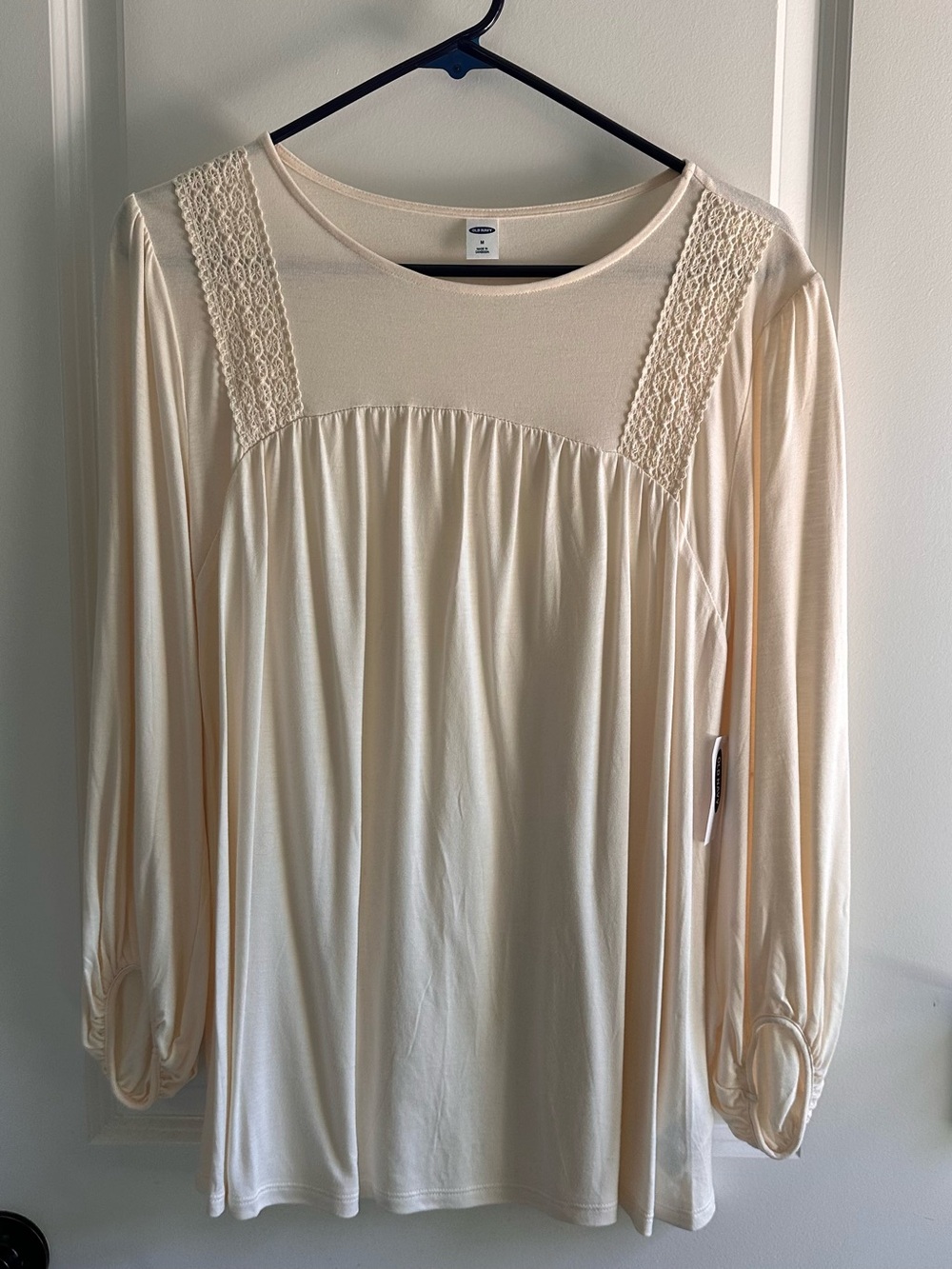 Old Navy Cream Long Sleeve Lace Yoke Blouse